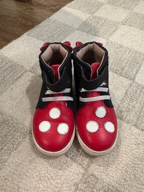 Kids Red and Black High-Top Sneakers with White Dot Accents